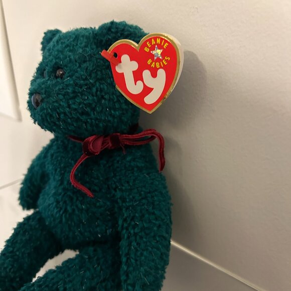 TY BEANIE BABY Green Holiday Teddy With Tags Retired 2001 Plush 8.5" - Picture 5 of 8